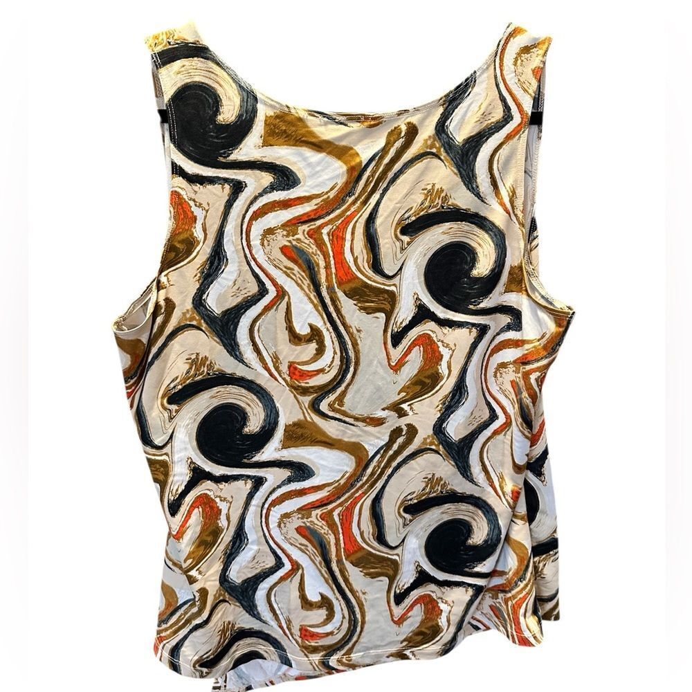 EUC Cato Women’s Gold/Black/Tan Swirl Pattern Faux Wrap Sleeveless Top Blouse XL - Picture 6 of 7